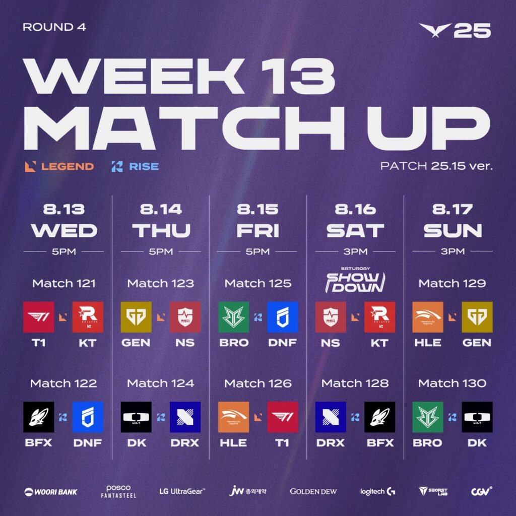 LCK Week 13 Match Up 2025