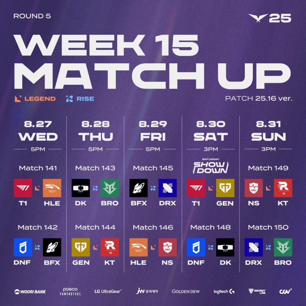 LCK Week 15 Match Up 2025