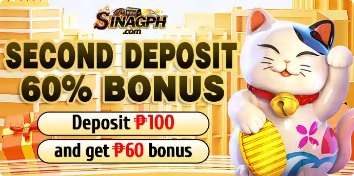 2nd Deposit Bonus – Get 60% Extra
Deposit ₱100 Get ₱60 bonus